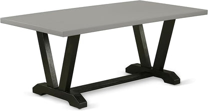 East West Furniture V697FL624-9 9 Piece Kitchen Table Set Includes a Rectangle Dining Table with V-Legs and 8 Black Linen Fabric Parson Dining Room Chairs, 40x72 Inch, Multi-Color