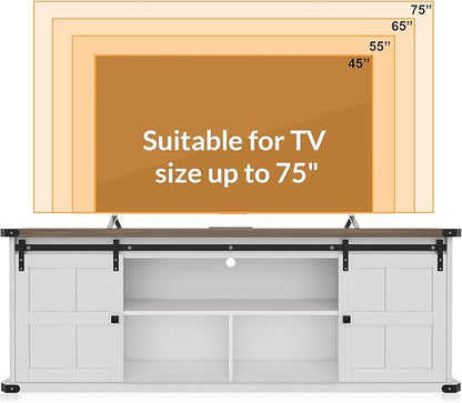GAOMON 70" Farmhouse TV Stand for 80/75/70 Inch TVs,Entertainment Center Storage Cabinets w/Power Outlets and Sliding Barn Door,Rustic TV Stands for Living Room,Media Console Cabinet