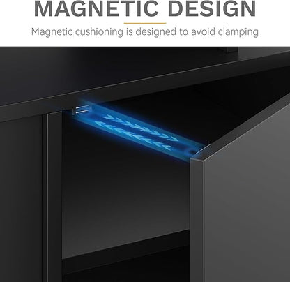 DWVO Modern TV Stand for 65/75 Inch TVs, Entertainment Center with LED Lights, TV Shelf with Storage Cabinets & Movable Partition, TV Console for Living Room, Black