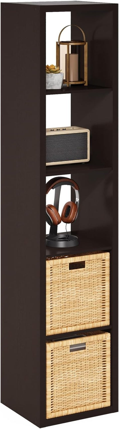 Furinno Cubicle Open Back Decorative Verticle Cube Storage Organizer, 5-Cube, Black Dark Oak