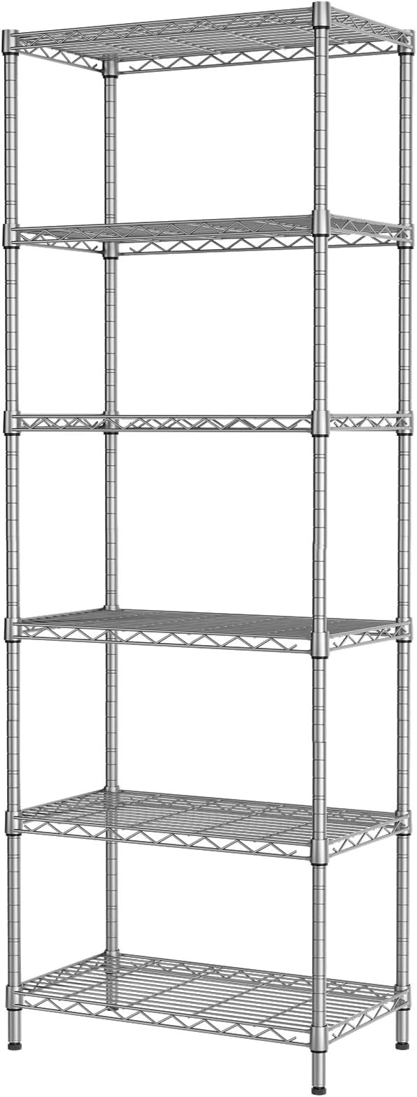 SINGAYE 6 Shelf Wire Shelving Unit Adjustable Metal Shelves Standing Bathroom Organizers and Storage Wire Closet Metal Pantry Kitchen 12" DX22 W 69.5" H Gray