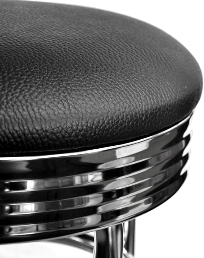 TRINITY Heavy Duty 30-Inch Backless Swivel Bar Stool for Kitchen, Garage, or Workshop, Chrome Finish with Faux Leather Seat, 1 Pack Pre-Assembled, Black