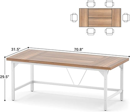 Unikito 70.8 Inch Extra Long Computer Desks, Heavy Duty Large Office Executive Desk, Sturdy 2 Person Desk, Premium Thick Study Writing Table Computer Table for Home Office Workstation, Rustic/White