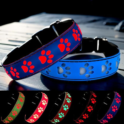 LED Light Up Dog Collar, USB-C Rechargeable, Multicolor Paw Print Design, 15 Modes Lighting Night Safety (Blue, S(7.87-11.8"))