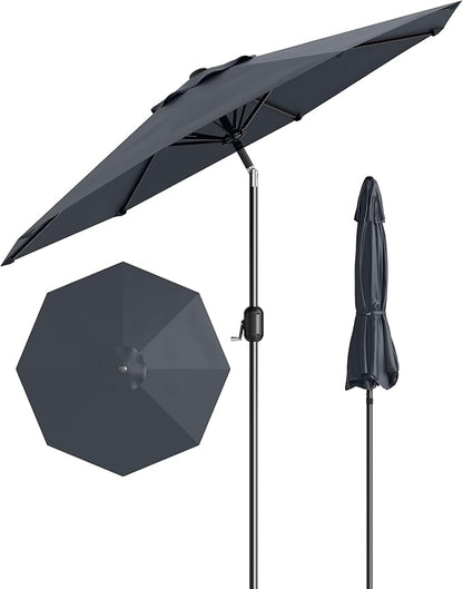 GarveeLife 9 ft Patio Umbrella, Outdoor Table Market Umbrella with Push Button Tilt and Crank, 8 Sturdy Ribs UV Protection Waterproof for Garden, Deck, Backyard, Pool (Grey)