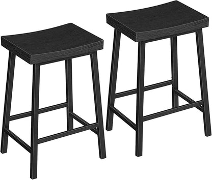 Bar Stools, Counter Height Bar Stools Set of 2, 23.7 Inch Saddle Stools with Footrest, Kitchen Stools, Industrial Style, for Dining Room, Counter, Bar, Black BABK0801