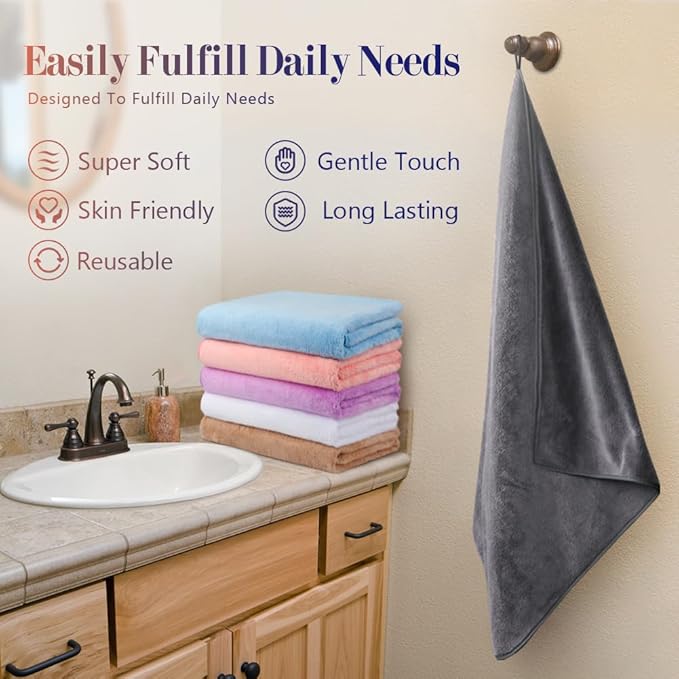 Orighty Bath Towels Pack of 6(24'' x 48'') - Soft Feel, Highly Absorbent, Quick Drying for Body, Sport, Yoga, SPA, Fitness - Multi-Color