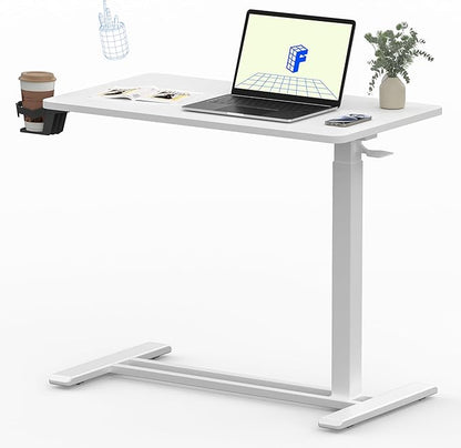FLEXISPOT Mobile Standing Desk with Wheels Pneumatic Laptop Desk Rolling Computer Cart Movable Height Adjustable Small Sit Stand Desk Computer Workstations Home Use（31.5" W x 17.7" D,White