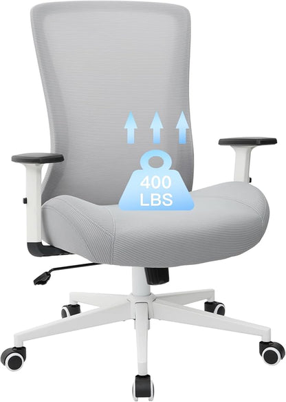 Office Chair, Mesh Desk Chair Executive Computer Chair, 400lbs Big and Tall Office Chair for Heavy People, Home Office Desk Chair with Lumbar Support ＆Adjustable Height, White
