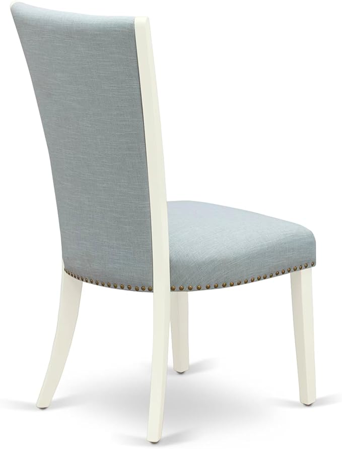 East West Furniture V077VE215-7 7 Piece Dining Table Set Consist of a Rectangle Wooden Table with V-Legs and 6 Baby Blue Linen Fabric Parson Dining Room Chairs, 40x72 Inch, Multi-Color