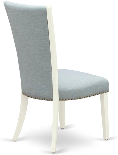 East West Furniture V097VE215-7 7 Piece Dining Table Set Consist of a Rectangle Dining Room Table with V-Legs and 6 Baby Blue Linen Fabric Upholstered Chairs, 40x72 Inch, Multi-Color