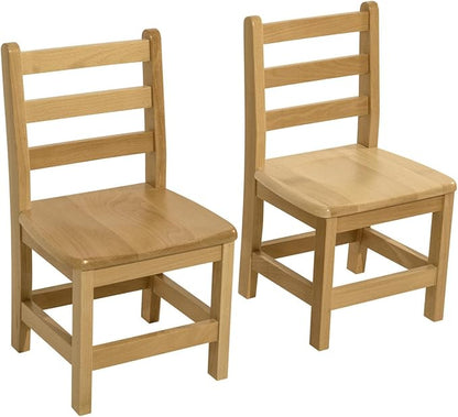 Kids Wooden Chair Set, Fully Assembled Youth Ladderback Wood Chairs for Children, 15" Seat Height for Ages 9-11 (Set of Two)