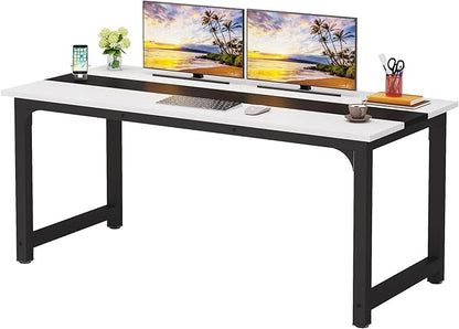 LITTLE TREE 70.8 Inch X-Large Executive Computer Office Desk, White+Black