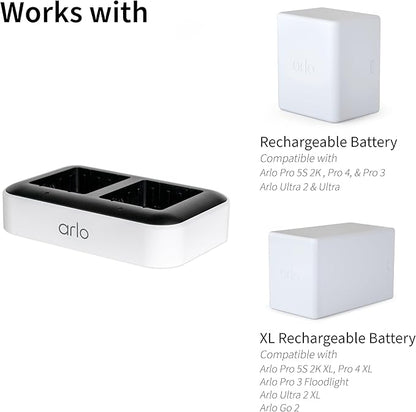 Arlo Dual Charging Station Certified Accessory - Charge up to Two Batteries, Works Rechargeable Batteries (VMA5400) XL Rechargeable Batteries (VMA5420) Only - VMA5400C