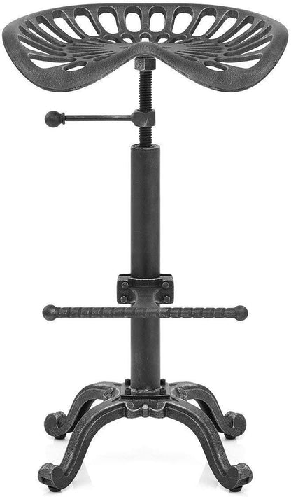 Diwhy Rustic Industrial Farmhouse Tractor Seat Adjustable Bar Stool Industrial bar Chair (Silver, Cast Iron)