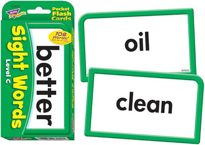 Trend Enterprises: Sight Words Level C Pocket Flash Cards, Great for Skill Building and Test Prep, 56 Two-Sided Cards Included, 108 Commonly-Used Words, for Ages 6 and Up