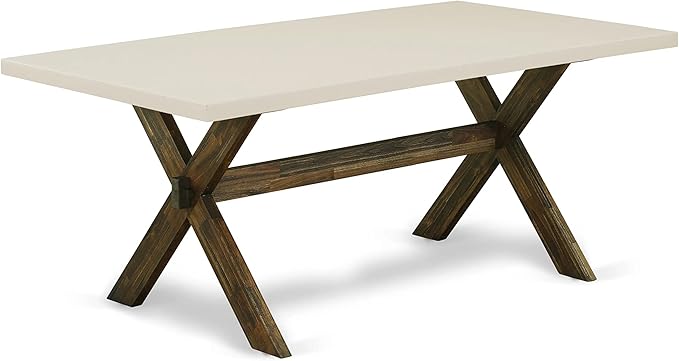 East West Furniture X727VE703-7 7 Piece Modern Dining Table Set Consist of a Rectangle Wooden Table with X-Legs and 6 Brown Linen Fabric Upholstered Parson Chairs, 40x72 Inch, Multi-Color