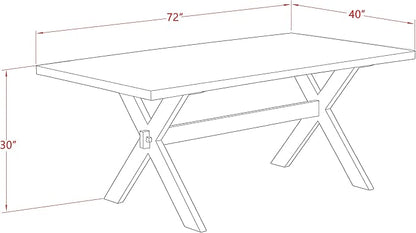 East West Furniture X727VE703-6 6 Piece Dining Room Table Set Contains a Rectangle Kitchen Table with X-Legs and 4 Brown Linen Fabric Parson Chairs with a Bench, 40x72 Inch, Multi-Color