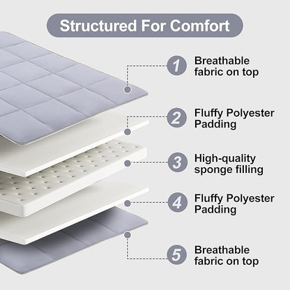 Tiita Memory Foam Mattress Topper Twin Size, 4" Thicken Futon Mattress with Storage Bag and 2 Straps, Portable Roll Up Travel Car Camping Mattress Floor Sleeping Pad, Grey