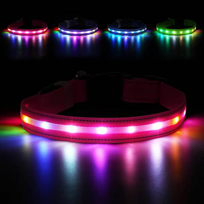 LED Dog Collar, Light Up Dog Collar, USB Rechargeable - Brightest Dog Lights for Night Walking, 6 Light Modes, Adjustable for Dog Safety(Large, Candy Pink)