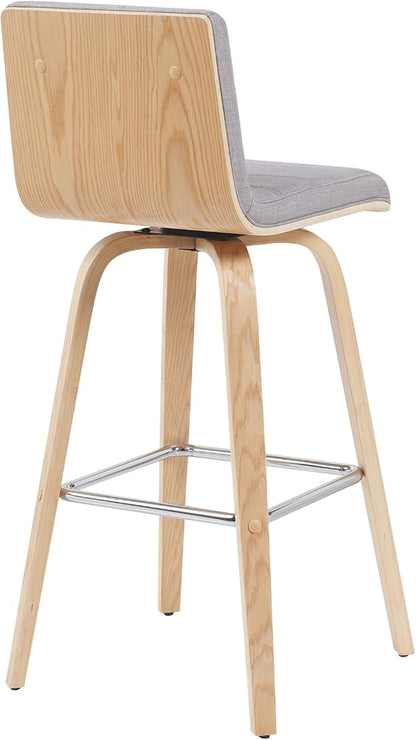 Armen Living Vienna Modern Swivel 30" Bar Height Barstool with Gray Fabric Upholstered Seat and Patterned Oak Wood Finish