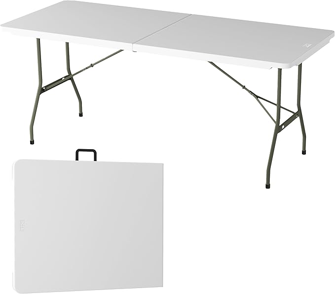 Lavish Home 6-Foot Folding Table - Indoor and Outdoor Table for Camping, Dining, Buffets, Crafts, and Playing Cards - Portable Picnic Table (White)