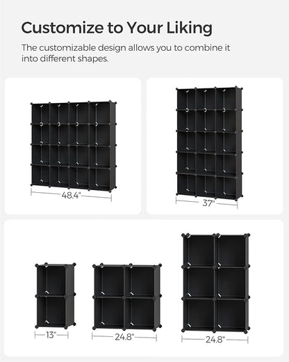 SONGMICS Cube Storage Organizer, Set of 16 Plastic Cubes, Closet Organizers and Storage, Room Organization, Bedroom Living Room, 12.2 x 48.4 x 48.4 Inches, Black ULPC44BK