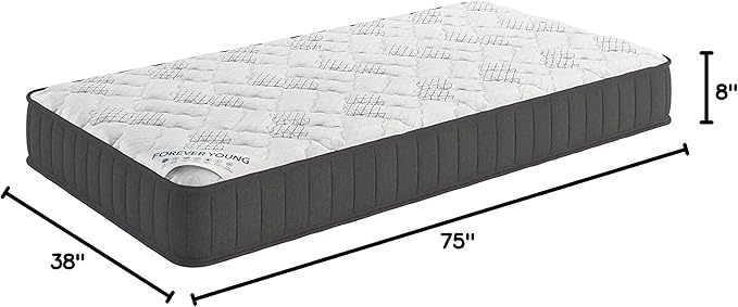 Ottomanson 9" Hybrid Twin Mattress - Rock Hard Feel - Made in USA - Individually Pocketed Coils & CertiPUR-US Foam - Fiberglass-Free - Bed in a Box