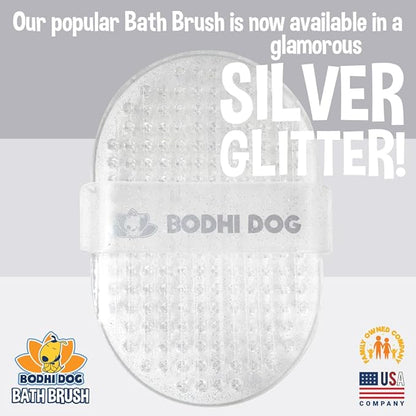 Bodhi Dog Shampoo Brush - Pet Grooming & Bath Supplies for Dogs and Cats - Bath Brush for Long & Short Hair - Premium Scrubber for Shower, Bathing & Massage (One Pack, Silver Glitter)