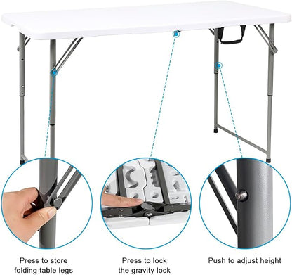 2-PCS 48" W x 24" D x 29.5" H - 4FT White Folding Table Heavy Duty Portable, Plastic Folding Utility Folding Table for Camping, Picnics & Parties