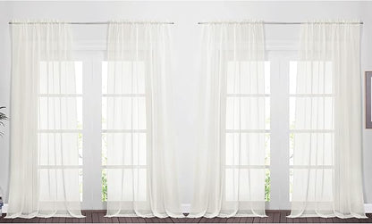 NICETOWN Extra Long Sheer Curtains 95" Length for Living Room, Rod Pocket Voile Texture Sheer Window Treatments for Patio/Glass Door, 60" Wide, 4 Panels, Beige