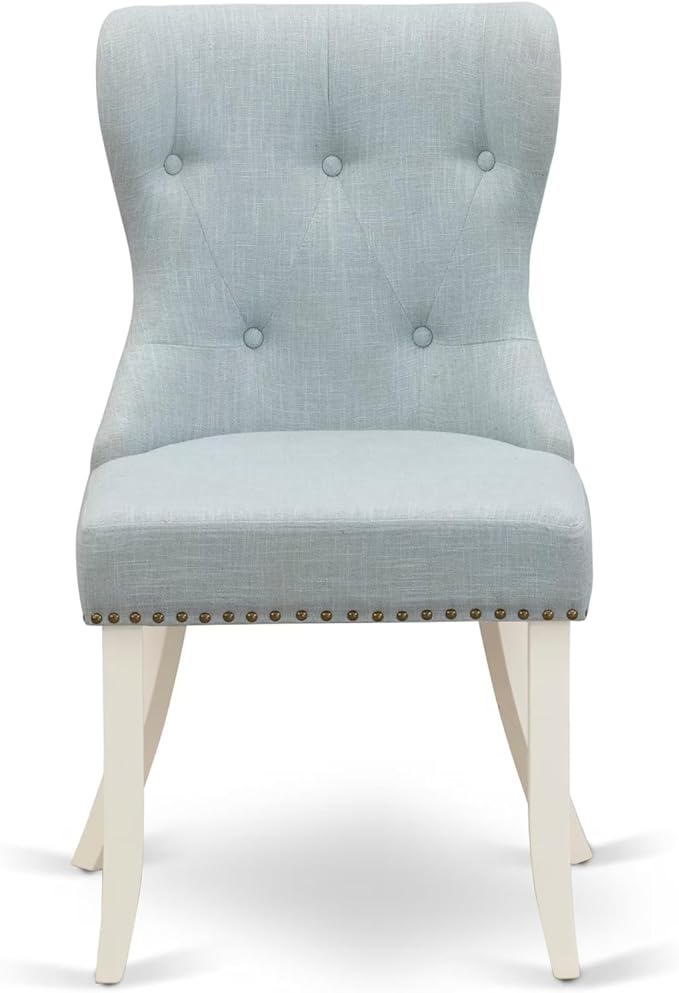 East West Furniture V077SI215-5 5 Piece Dining Set Includes a Rectangle Dining Room Table with V-Legs and 4 Baby Blue Linen Fabric Upholstered Parson Chairs, 40x72 Inch, Multi-Color