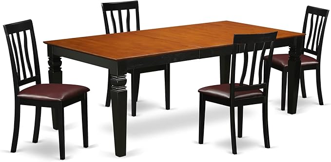 East West Furniture LGAN5-BCH-LC 5 Piece Dining Room Furniture Set Includes a Rectangle Kitchen Table with Butterfly Leaf and 4 Faux Leather Upholstered Chairs, 42x84 Inch, Black & Cherry