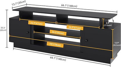 DWVO Modern TV Stand for 65/75 Inch TVs, Entertainment Center with LED Lights, TV Shelf with Storage Cabinets & Movable Partition, TV Console for Living Room, Black