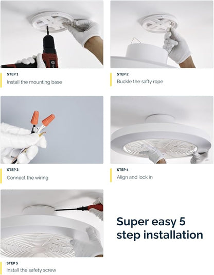 Orison Smart Bladeless Low Profile Ceiling Fan with LED-RGB Ambient Lighting Compatible with Alexa/Google Assistant/App Control, 6-Speed Color Change, Quiet Operation with Remote &App,19.7" (White)