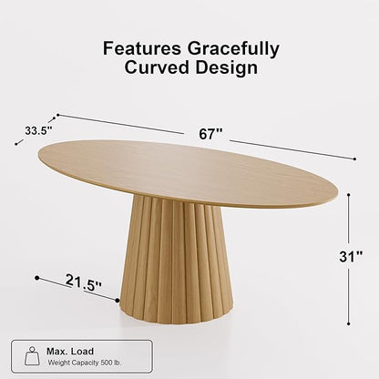 Casaphoria 67" Oval Dining Table, Modern Wood Kitchen Table with Cone Shaped Strip Convex Base for Living Room & Dining Room, Easy Assembly Farmhouse Furniture for 4-6, Oak