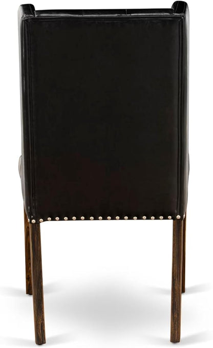 East West Furniture V727FO749-9 9 Piece Modern Dining Table Set Includes a Rectangle Wooden Table with V-Legs and 8 Black Faux Leather Upholstered Chairs, 40x72 Inch, Multi-Color