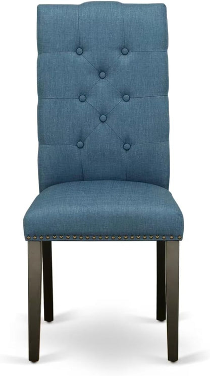 East West Furniture V697EL121-5 5 Piece Dinette Set Includes a Rectangle Dining Room Table with V-Legs and 4 Blue Linen Fabric Upholstered Parson Chairs, 40x72 Inch, Multi-Color