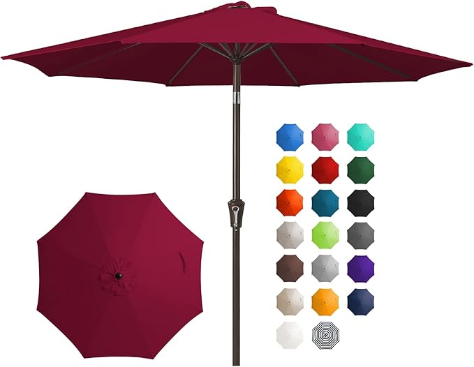 JEAREY 10FT Outdoor Patio Umbrella Outdoor Table Umbrella with Push Button Tilt and Crank, Market Umbrella 8 Sturdy Ribs UV Protection Waterproof for Pool, Garden (Wine Red)