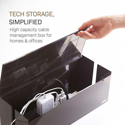YAMAZAKI Home Cable Management Box – Cord Organizer Box with Lid, Minimalist Cable Storage for Office, Abs Plastic - Abs Plastic