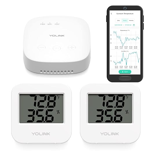YoLink SpeakerHub & Two Temp/Humidity Sensors Starter Kit – Audio Hub Plays Tones/Sounds, Spoken Messages, Text Messages, LoRa-Powered ¼ Mile Range, Compatible with IFTTT, WiFi Required