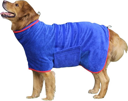 Dog Drying Coat - Fast Drying Dog Towel Robe - Microfiber Super Absorbent Pet Bathrobe, Adjustable Collar & Belly Strap Fast Drying Coat Pet Dog Cat Bath Robe Towel