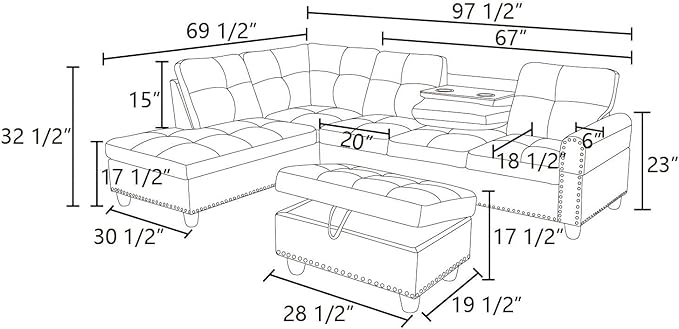 Sectional Couch with Ottoman Storage, L Shaped Sofa Furniture Sets, Modern Modular Couch Comfy Sofa for Living Room Bedroom, White
