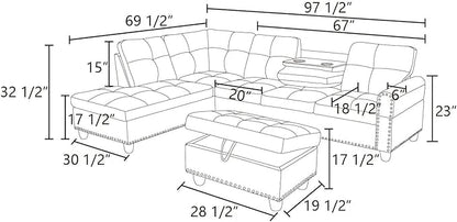 Sectional Couch with Ottoman Storage, L Shaped Sofa Furniture Sets, Modern Modular Couch Comfy Sofa for Living Room Bedroom, White