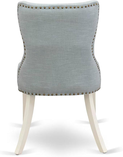 East West Furniture V077SI215-5 5 Piece Dining Set Includes a Rectangle Dining Room Table with V-Legs and 4 Baby Blue Linen Fabric Upholstered Parson Chairs, 40x72 Inch, Multi-Color