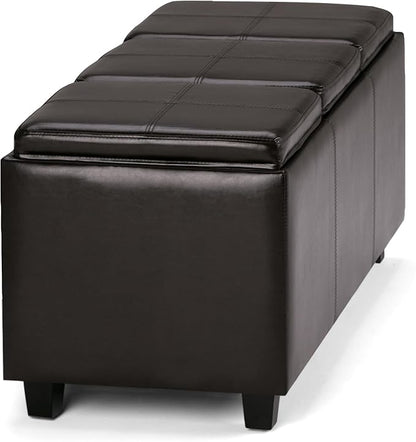 SIMPLIHOME Avalon Storage Ottoman - 42 inch Wide Upholstered Vegan Leather Rectangular Flip-Top Ottoman in Tanners Brown, Contemporary Coffee Table Ottoman for Living Room with Hidden Storage