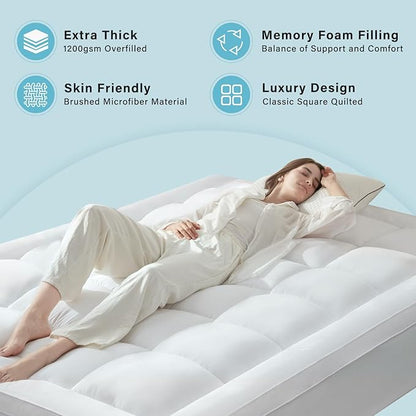 Anluoer Mattress Topper Queen for Back Pain, Memory Foam Pillow Top Mattress Topper Queen, 5X Support Extra Thick Breathable Mattress Pad with 8-21" Deep Pocket, 60x80 Inches, White