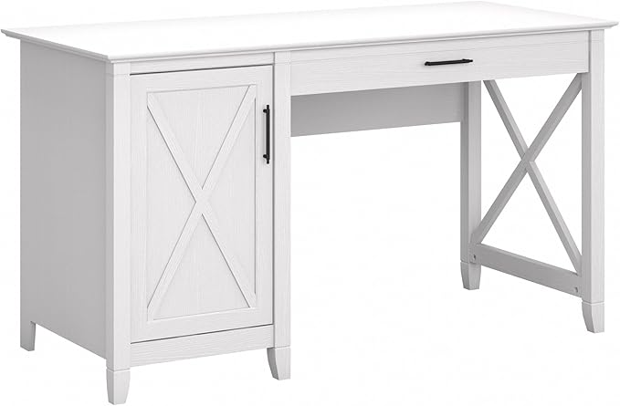 Bush Furniture Key West Computer Desk with Storage Farmhouse PC Table for Home Office in Pure White Oak 54W x 24D