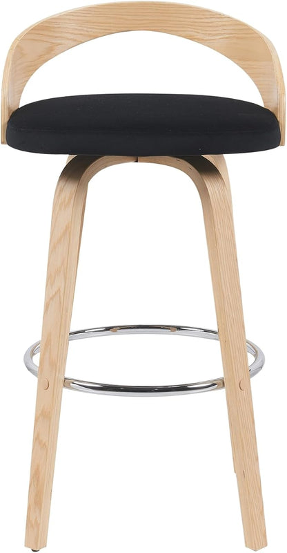 Sonia Modern Swivel Bar Height Stool with Black Upholstered Seat and Patterned Oak Wood Finish Set of 4