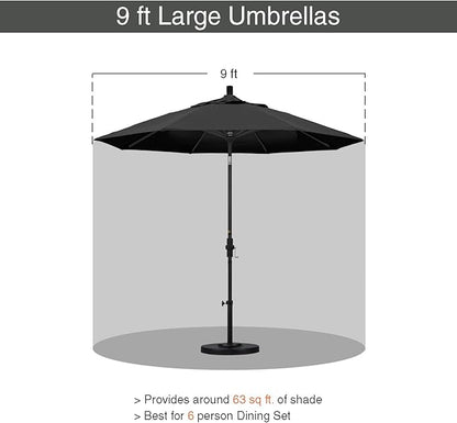 California Umbrella 9' Round Aluminum Pole Fiberglass Rib Patio Umbrella, Crank Lift, Collar Tilt, White Finish, Black Olefin